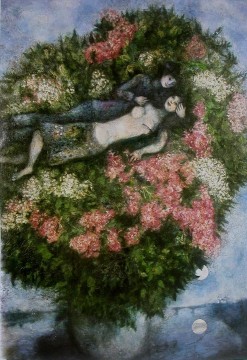 Amantes en las lilas contemporáneo Marc Chagall Pinturas al óleo